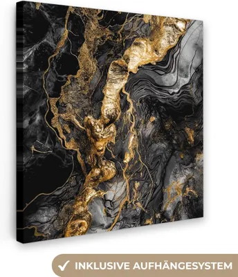 Produktbild von MuchoWow® - Leinwandbilder - Marmor - Schwarz - Gold - Abstrakt, Wandbild, Wanddeko Bilder Wohnzimmer, 20x20 cm