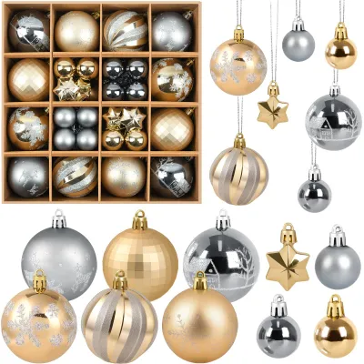 44 Weihnachtskugeln Kunststoff Gold Silber 3/6 cm unzerbrechlich