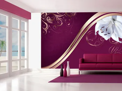Immagine prodotto di Carta da parati non tessuta con motivo floreale, gigli e ornamenti dorati, dimensioni 350x256 cm – Carta da parati moderna, ideale per soggiorno, decorazione murale, corridoio, ufficio, codice prodotto b-A-0047-a-b