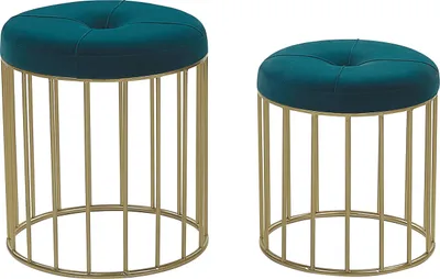 Produktbild von BELIANI Pouf 2er Set Smaragdgrün aus Samtstoff mit goldener Unterteil runde Form Wohnzimmer Schlafzimmer Flur Modern
