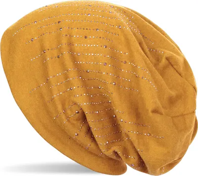 Produktbild von styleBREAKER Damen Beanie Mütze mit Strass Nieten im edlen Streifen Design, Slouch Longbeanie, Stoffmütze Einfarbig 04024086
