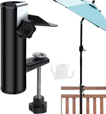 Obrázek produktu pro Držák na slunečník pro balkon, černý upevňovací klip, odolný kov, vhodný pro balkon i terasu