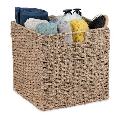 Produktbild von Relaxdays Aufbewahrungskorb Seegras, geflochtener Regalkorb, Ordnungskorb, Bad, HBT: 30 x 30 x 30 cm, Flechtkorb, natur