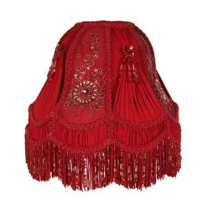 Zdjęcie produktu dla Abażur w stylu wiktoriańskim, 26 cm, czerwony, z haftowanymi motywami kwiatowymi w stylu barokowym