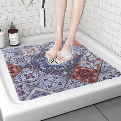 Imagen del producto de Azomor® Alfombrilla antideslizante cuadrada para ducha, con orificio de desagüe, para uso en interiores