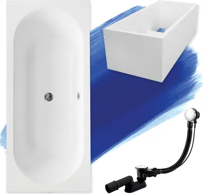 Produktbild von BADLAND Badewanne Rechteck Vitae 160x75 mit Ablaufgarnitur, Füßen und Wannenträger GRATIS