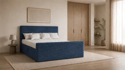 Produktbild von Kaiser Möbel Boxspringbett mit bettkasten und topper 140x200 TRENTO stoff Plüsch Cord Dunkelblau H3-Bonell