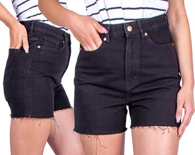 Produktbild von FIRI Damen-Shorts aus 100 % Baumwolle mit ausgefransten Beinen schwarz Größe 44 wie 42