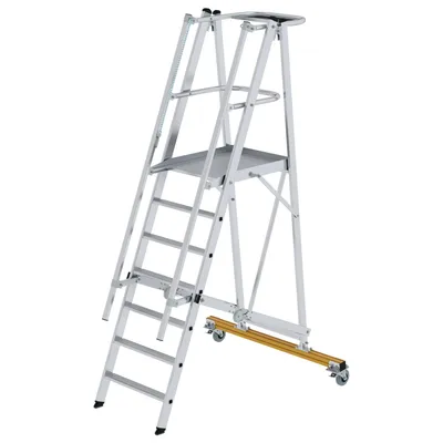 Produktbild von Günzburger Steigtechnik Plattformleiter klappbar und fahrbar 7 Stufen Querrohr B= 1,35 m - 052307