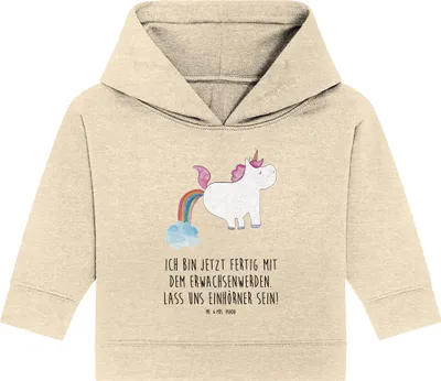 Produktbild von Mr. & Mrs. Panda Organic Baby Hoodie Einhorn Pupsen 12. - 18. Monat - Natural Raw - Geschenk, Kapuzensweatshirt, Kapuzenshirt, Lustig, Freundin, Pups, Regenbogen, Spaß