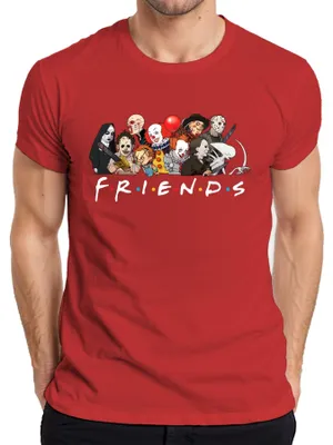 Obrázek produktu pro FRIENDS Horror Ikonen Pennywise Chucky Michael Jason Freddy Fans Herren T-Shirt, Rot, XXL