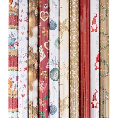 Produktbild von 10er Set Geschenkpapier 70x200cm Bunt Advent Weihnachten Weihnachtspapier Sterne Schneeflocke Xmas