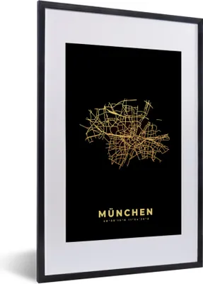 Produktbild von MuchoWow® Gerahmtes Poster München - Karte - Gold - Stadtplan 40x60 cm - Poster mit Schwarzem Bilderrahmen Wandposter Rahmen Foto Bilder - Poster in Rahmen