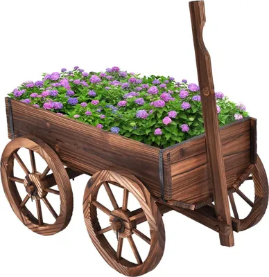 Produktbild von Blumenwagen Holz Pflanzwagen mit 4 Rädern Blumenkarre 120 x 43 x 53,5 cm Braun