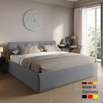 Produktbild von Home Collective Polsterbett 200x200 cm Doppelbett Bett mit verstellbarem Lattenrost & Bettkasten, Matratze Federkern H2, gepolstertes Kopfteil, Hergestellt in Germany | Grau