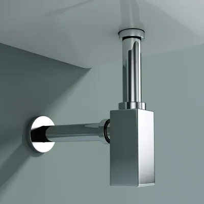 Image de doporro Siphon Chromé pour Lavabo Vasque Siphon en Laiton Design Rectangulaire Anti Odeur S06