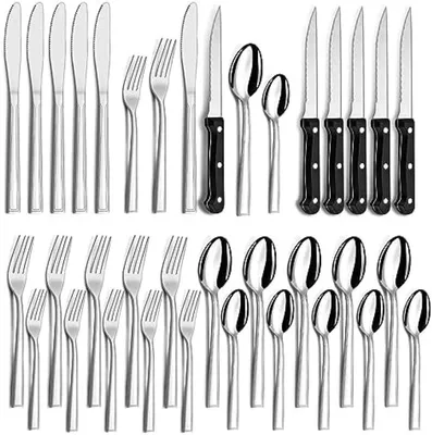 Produktbild von PolkaHome® 36-teiliges Besteckset für 6 Personen – Edelstahl, spülmaschinenfest, mit Steakmessern