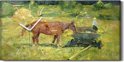 Produktbild von Wandbild Leinwand Bilder Wanduhr 60x30 Tier Pferd Feld Dorfbewohner Kunst - weiße Hände