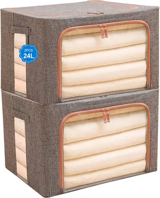 Image de lot de 2 sacs de rangement pour vêtements Grande capacité Organiseur pliable Imperméable à la poussière et à l'humidité Gris 24L