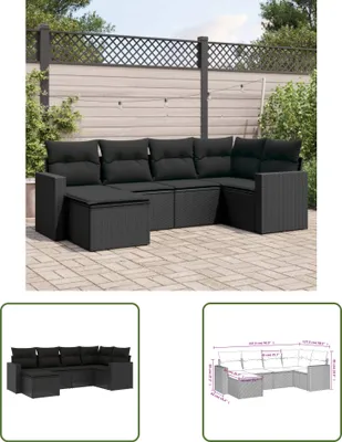 Produktbild von The Living Store 6-tlg. Garten-Sofagarnitur mit Kissen Schwarz Poly Rattan