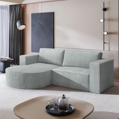 Produktbild von Masseno Ecksofa SORELA P L-S mit Schlaffunktion L-Form, Sofa mit Bettkasten, Wohnzimmersofa, Couch, Soffa, Bettsofa, Couchgarnitur- Hellgrau, POSO 55