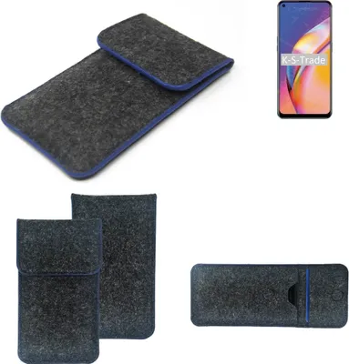 Produktbild von K-S-Trade Handy-Hülle Schutz-Hülle kompatibel mit Oppo A94 Filztasche Pouch Tasche Case Sleeve Filzhülle dunkelgrau, blauer Rand