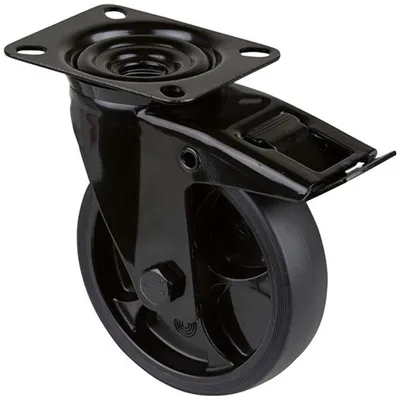 Produktbild von BS Rollen BS Transportrolle L820, Lenkolle mit Totalfeststeller, Rad-Ø 125 mm Tragfähigkeit 120 kg, mit Feststeller Gummi, 104x80mm schwarz