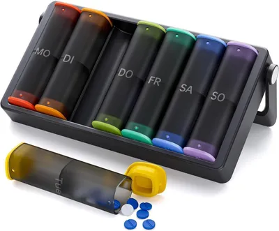 Zdjęcie produktu dla Pudełko na tablet KOVIUU 7 dni, 2 komory, duża pojemność, półprzezroczyste, przenośne