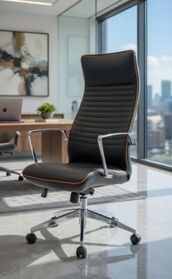 Produktbild von Bürosessel Schwarz mit Kunstleder und ergonomischen Armlehnen