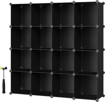 Produktbild von Kubusregal 15 Stück DIY Stapelbare Schubladen aus Kunststoff - Schlafzimmer Büro - Schwarz