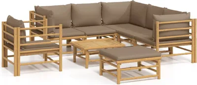 Obrázok produktu pre vidaXL 8-dielna záhradná súprava s vankúšmi Taupe Bamboo