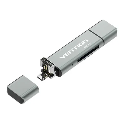 Produktbild von Vention CCJH0, MicroSD (TransFlash), SD, Grau, 480 Mbit/s, Aluminium, USB Type-A/USB Type-C/Micro-USB, 81,5 mm