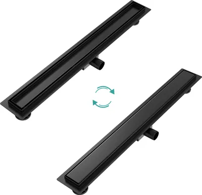 Zdjęcie produktu dla EMKE odpływ liniowy stal nierdzewna 80cm czarny matowy syfon podłogowy z blokadą zapachów odpływ liniowy z bardzo płaską krawędzią