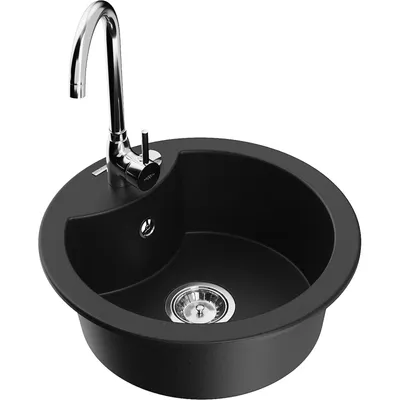 Obrázek produktu pro Mexen Diego 1-miskový granitový dřez s kuchyňskou baterií Telma, Černá - 6512-77-670200-00