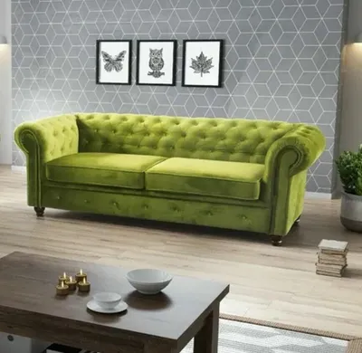 Produktbild von Easy4You Chesterfield Hellgrüner Plüsch Velvet 3-Sitzer Sofa 225x74x88 cm Sofas für Wohnzimmer Sofagarnituren mit Holzfüße Set Sofas & Couches