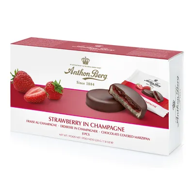 Produktbild von Anthon Berg Truskawka w Winie Musującym Pasztety Marcepanowe 220g