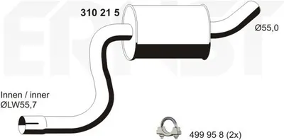 Produktbild von ERNST 310215 Mittelschalldämpfer Schalldämpfer für FORD Fiesta Mk5 Schrägheck (JH1, JD1, JH3, JD3)