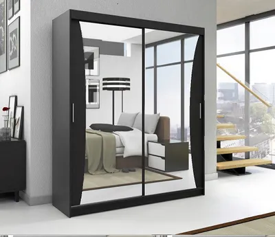Produktbild von Schwebetürenschrank, 2-türig Schrank mit Spiegel! Moderne Garderobe für Kleidung. Verschiedene Farben (Weiß, Schwarz, Somona) Kleiderschrank NIKO 180 cm