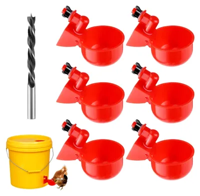 Produktbild von Automatische Hühnertränke Set mit 6 Wasserbechern für Geflügel wie Hühner, Enten, Gänse und Truthähne