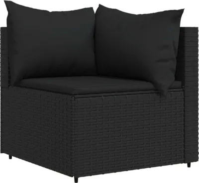 Zdjęcie produktu dla vidaXL Narożna sofa ogrodowa z poduszkami z czarnego polirattanu