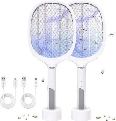 Productafbeelding van Vliegenmepper Elektrische Insectendoder 4000V USB Oplaadbaar Oplaadbasis Muggen Vliegen Bijen Motten - DANGZW (2 Stuks) Vliegenmepper