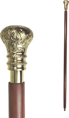 Produktbild von Edler Spazierstock Gehstock aus Holz mit graviertem goldenen Griff aus Metall