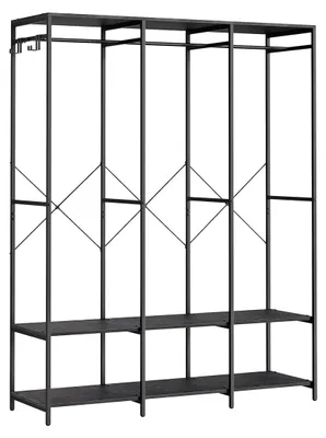Obrázek produktu pro Šatní skříň s odnímatelnými háčky – věšák na oblečení – ocel/dřevotříska – 40 x 141 x 180 cm – černá barva