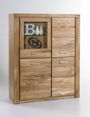 Produktbild von Vitrine Tabea Highboard in Wildeiche geölt Teilmassiv Höhe 140cm Breite 110cm