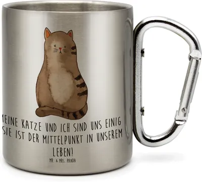 Produktbild von Mr. & Mrs. Panda Teebecher Katze Sitzen - Transparent - Geschenk, Katzen, thermotasse, Karabiner Becher, Herz, Campingtasse, Teetasse, Thermobecher, Haustier, Liebe
