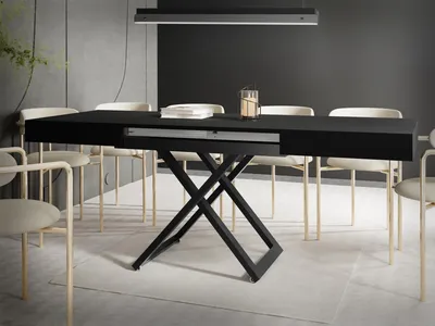Produktbild von Couchtisch Höhenverstellbar und Ausziehbar Cavetta U - Wohnzimmertisch Esstisch Multifunktionstisch mit Schwarzem Metallgestell 120-200/80/27-76 cm Schwarz