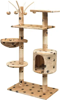 Obrázek produktu pro vidaXL Škrabadlo pro kočky 125 cm béžové s potiskem tlapek