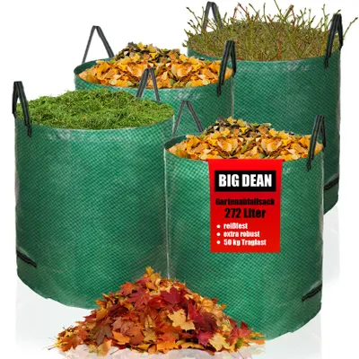 Produktbild von BigDean Gartensack XXL 272L - 4er Set - Laubsack mit extra robustem 150g/m² Gewebe - Gartenabfallsack für Laub, Müll, Grünabfall & Kompost