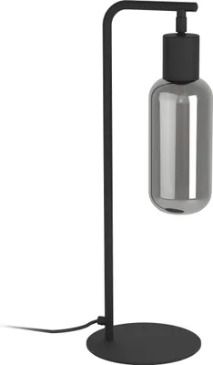 Produktbild von EGLO Tischlampe Maione, Nachttischlampe mit Rauchglas Lampenschirm, Tischleuchte aus Metall in Schwarz und Glas bedampft in Grau, E27 Fassung, 50,5 cm