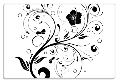 Produktbild von Wallario Frühstücksbrettchen aus Glas 20 x 30 cm mit rutschfesten Füßen, Motiv Schnörkelmuster in schwarz weiß mit Blumen und Kreisen